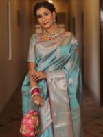 Royal Blue Banarasi Silk Saree with Heavy Gold Zari Border – Luxury Wedding Wear - Image 5
