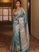 Royal Blue Banarasi Silk Saree with Heavy Gold Zari Border – Luxury Wedding Wear - Image 3