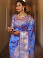 Royal Blue Banarasi Silk Saree with Heavy Gold Zari Border – Luxury Wedding Wear - Image 39
