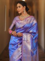 Royal Blue Banarasi Silk Saree with Heavy Gold Zari Border – Luxury Wedding Wear - Image 34