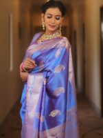 Royal Blue Banarasi Silk Saree with Heavy Gold Zari Border – Luxury Wedding Wear - Image 33