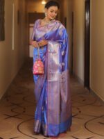 Royal Blue Banarasi Silk Saree with Heavy Gold Zari Border – Luxury Wedding Wear - Image 31