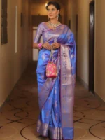 Royal Blue Banarasi Silk Saree with Heavy Gold Zari Border – Luxury Wedding Wear - Image 30
