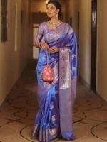 Royal Blue Banarasi Silk Saree with Heavy Gold Zari Border – Luxury Wedding Wear - Image 42