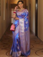 Royal Blue Banarasi Silk Saree with Heavy Gold Zari Border – Luxury Wedding Wear - Image 28