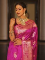 Royal Blue Banarasi Silk Saree with Heavy Gold Zari Border – Luxury Wedding Wear - Image 37