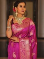 Royal Blue Banarasi Silk Saree with Heavy Gold Zari Border – Luxury Wedding Wear - Image 21