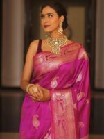 Royal Blue Banarasi Silk Saree with Heavy Gold Zari Border – Luxury Wedding Wear - Image 19