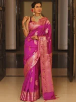 Royal Blue Banarasi Silk Saree with Heavy Gold Zari Border – Luxury Wedding Wear - Image 16