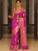 Royal Blue Banarasi Silk Saree with Heavy Gold Zari Border – Luxury Wedding Wear - Image 15